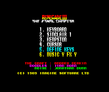 Renegade III: The Final Chapter (ZX Spectrum) screenshot: Title screen