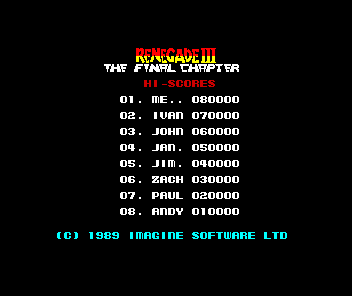Renegade III: The Final Chapter (ZX Spectrum) screenshot: Game over