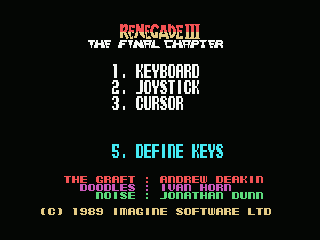 Renegade III: The Final Chapter (MSX) screenshot: Play Select screen