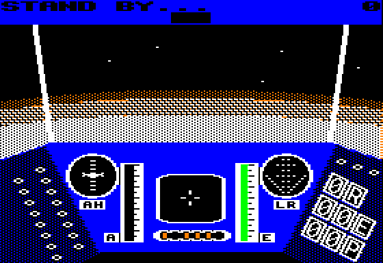 Rescue on Fractalus! (Apple II) screenshot: Stand by, landing on planet...