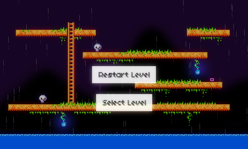 Alter Ego (Windows) screenshot: I died. I can restart or go to the level select screen.