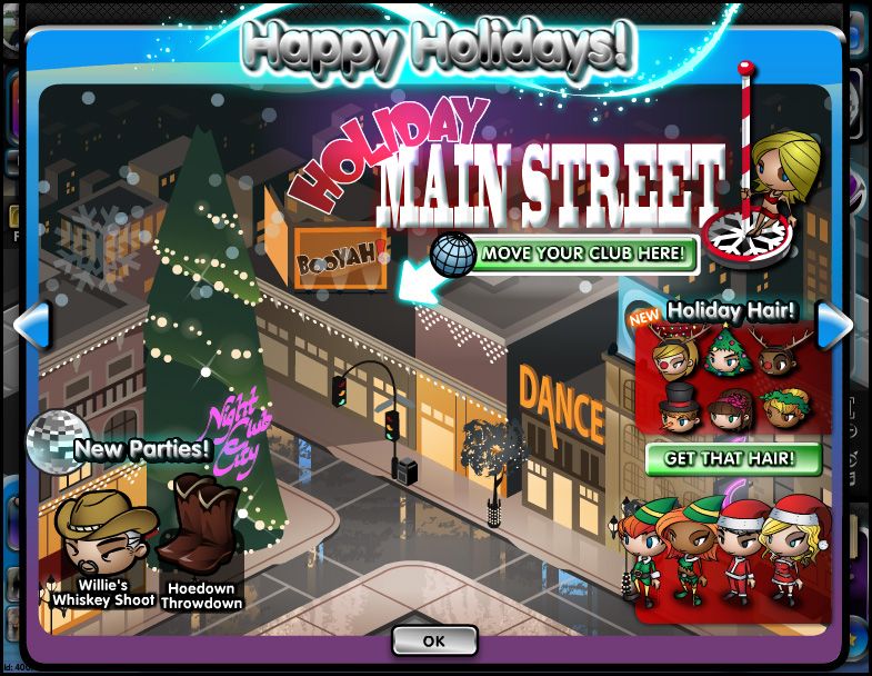 Nightclub City (Browser) screenshot: News page with the latest Holiday collections