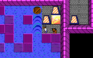 Rescue Rover 2 (DOS) screenshot: Telepoters, water pits, all par for the course when robots want to keep a dog imprisoned.