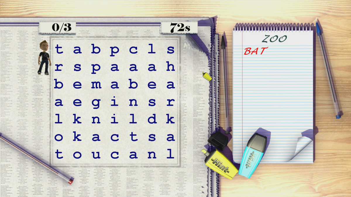 Wordsearch Rush (Xbox 360) screenshot: We used a hint to reveal a word... (Trial version)