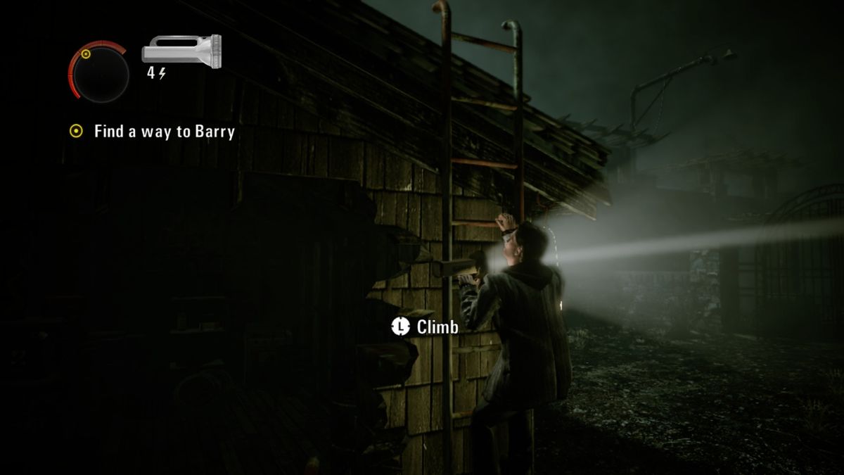 Alan Wake: The Writer (Xbox One) screenshot: Climbing the ladder
