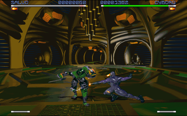 Rise 2: Resurrection (DOS) screenshot: Salvo vs Cyborg