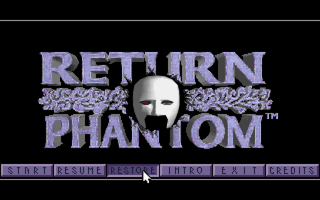 Return of the Phantom (DOS) screenshot: main menu