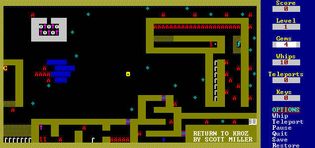 Return to Kroz (DOS) screenshot: The first level