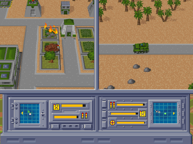 Return Fire (Windows) screenshot: Watch out for enemy turrets.