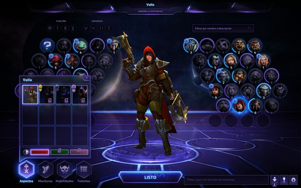 Heroes of the Storm (Windows) screenshot: Valla, demon hunter from <i>Diablo</i> (Spanish version)