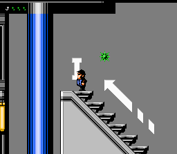 The Blues Brothers (NES) screenshot: the game helps you with directions, but beware of those nasty green things