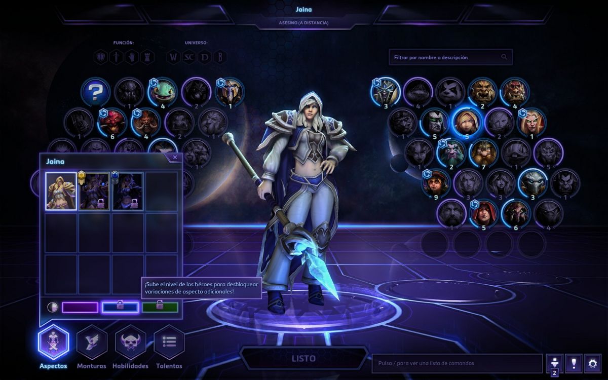 Heroes of the Storm (Windows) screenshot: Color variation of Jaina (Spanish version).