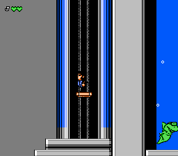 The Blues Brothers (NES) screenshot: The platform will turn red and fall down if you spend too much time standing on it