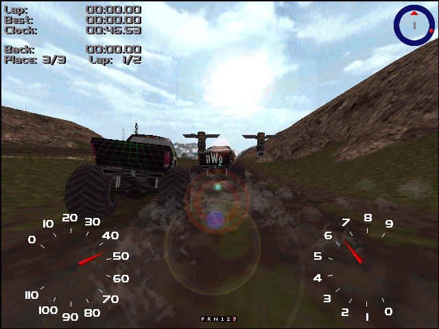 Monster Truck Madness 2 (Windows) screenshot: ...and you suddenly find yourself racing under the white light