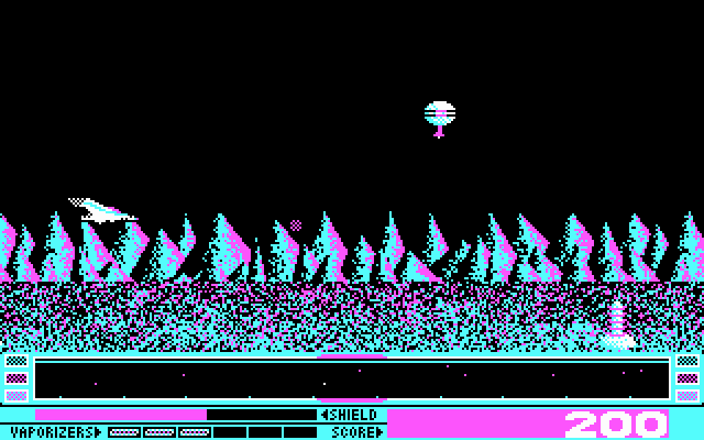 Revenge of Defender (DOS) screenshot: The first level - CGA