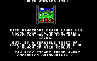 Rick Dangerous (DOS) screenshot: Rick lands in the middle of wild goolus