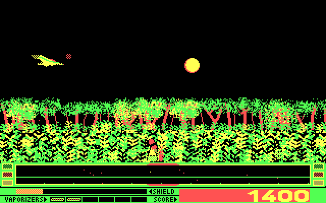 Revenge of Defender (DOS) screenshot: The forest level - CGA