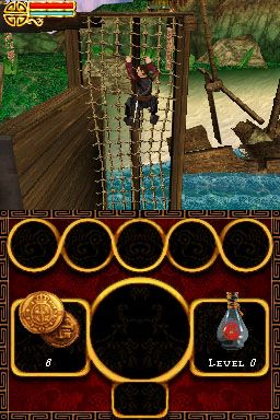 Disney Pirates of the Caribbean: At World's End (Nintendo DS) screenshot: Climbing the cargo nets.