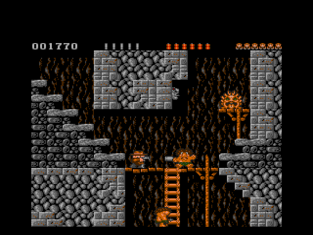 Rick Dangerous (Amiga) screenshot: Although ammo is rather limited, sometimes it's a necessary use.
