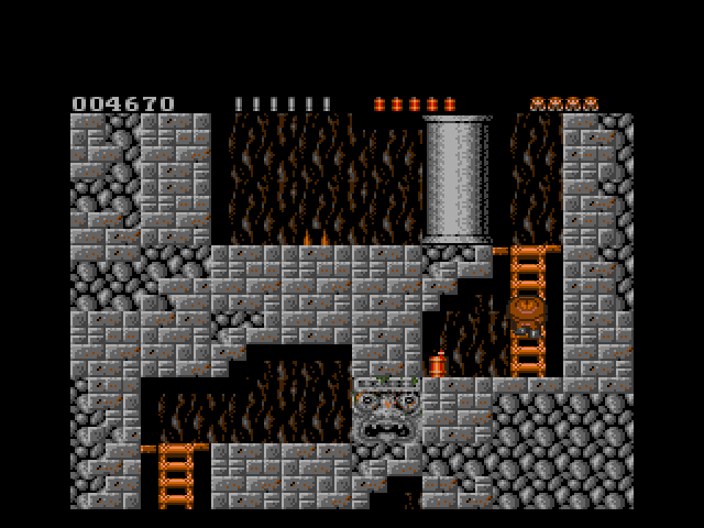 Rick Dangerous (Amiga) screenshot: When wall's blocking the way, bullets won't help.