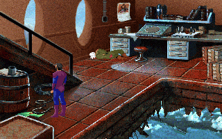 Ringworld: Revenge of the Patriarch (DOS) screenshot: Quinn and the stunned Explorer