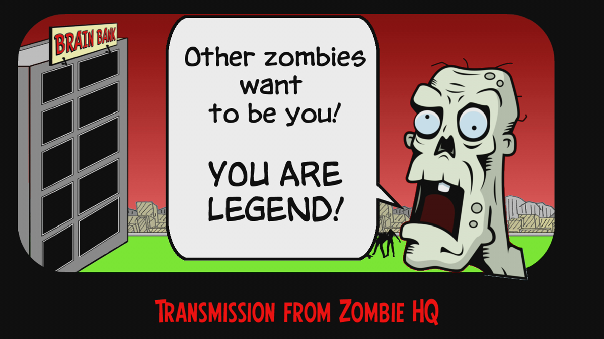 Zombies Hate Aliens! (Xbox 360) screenshot: There are some encouragements between levels (Trial version)