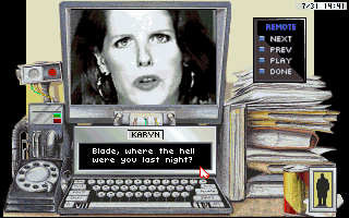 Rise of the Dragon (DOS) screenshot: Karyn on the vidphone