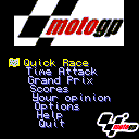 MotoGP (ExEn) screenshot: Game Menu, you can select 1 of the 3 game modes. Quick race is a single race event, in time attack you select the track you want to race on and try to beat the record and the grand prix mode.