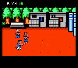 River City Ransom (NES) screenshot: Nothing is better than kicking some rear ends before going to toilet