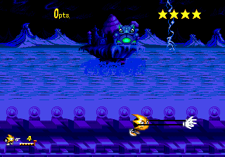 Ristar (Genesis) screenshot: The boss is on the background... and you are not happy about that