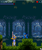 Actraiser (J2ME) screenshot: Attacking a blue demon.
