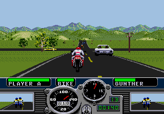 Road Rash (Genesis) screenshot: Racing in the Grass Valley, your not the only one on the road