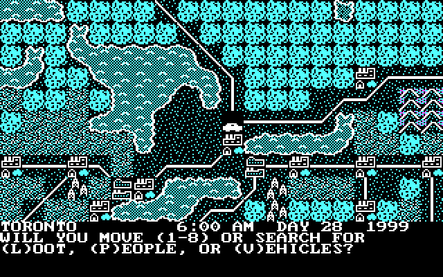 Roadwar 2000 (DOS) screenshot: Just after the beginning