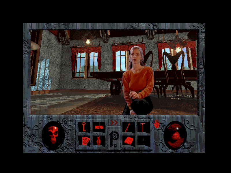 Roberta Williams' Phantasmagoria (Windows) screenshot: Game is generally based on triggering events, so you never know what action may allow you to progress forward. It can just as well be watching at the fireplace.