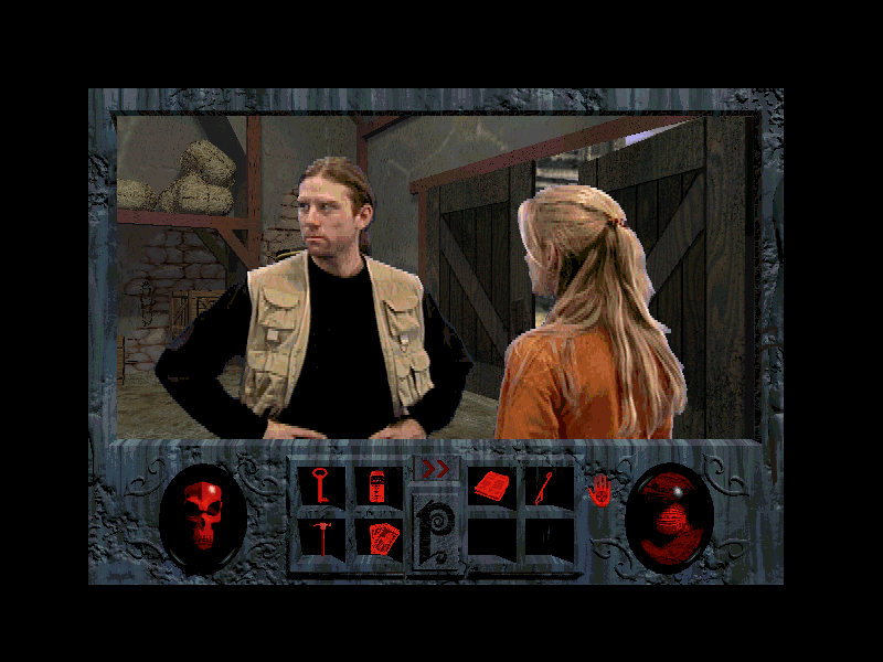 Roberta Williams' Phantasmagoria (Windows) screenshot: At first, they will seem as a normal happy couple, but then Adrienne will start noticing some change in her husband's behaviour.