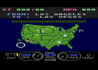 The Great American Cross-Country Road Race (Atari 8-bit) screenshot: Route selection