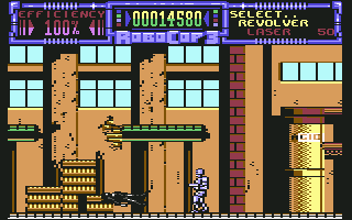 RoboCop 3 (Commodore 64) screenshot: Just when you think you killed the guy...