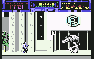 RoboCop 3 (Commodore 64) screenshot: That cyborg looks too powerful for Robocop