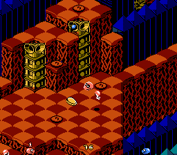 Snake Rattle N Roll (NES) screenshot: The balls gets harder and harder to catch