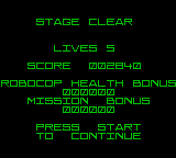 RoboCop versus The Terminator (Game Gear) screenshot: Stage Clear Screen