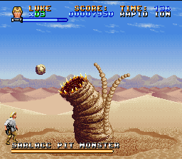Super Star Wars (SNES) screenshot: This monster is the first boss. Very easy! Only shoot and shoot.