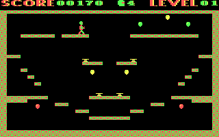 Roboman (DOS) screenshot: Gameplay on the first level (CGA)