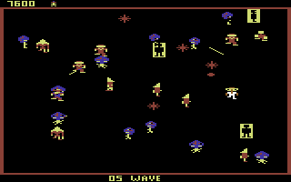 Robotron: 2084 (Commodore 64) screenshot: Watch out for mutated humans!