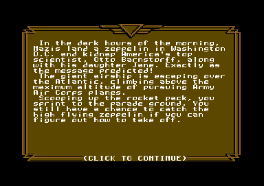 Rocket Ranger (Commodore 64) screenshot: Game Start Text