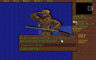 Sid Meier's Colonization (DOS) screenshot: Making Landfall