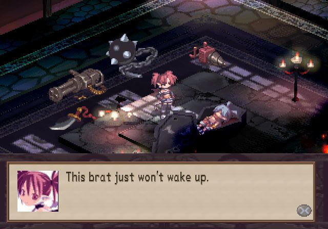 Disgaea: Hour of Darkness (PlayStation 2) screenshot: Prince Laharl has a very sound sleep