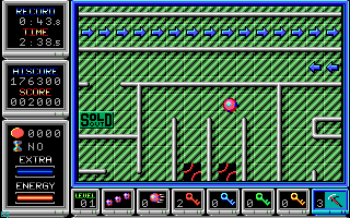 Rock 'n Roll (DOS) screenshot: Guide this tiny ball through huge labyrinths.