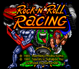 Rock n' Roll Racing (SNES) screenshot: Title screen.