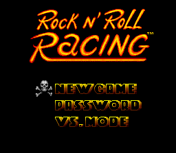 Rock n' Roll Racing (SNES) screenshot: A single menu screen.