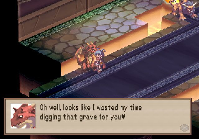 Disgaea: Hour of Darkness (PlayStation 2) screenshot: Not sure how to take that comment of one of your supposed vassals..